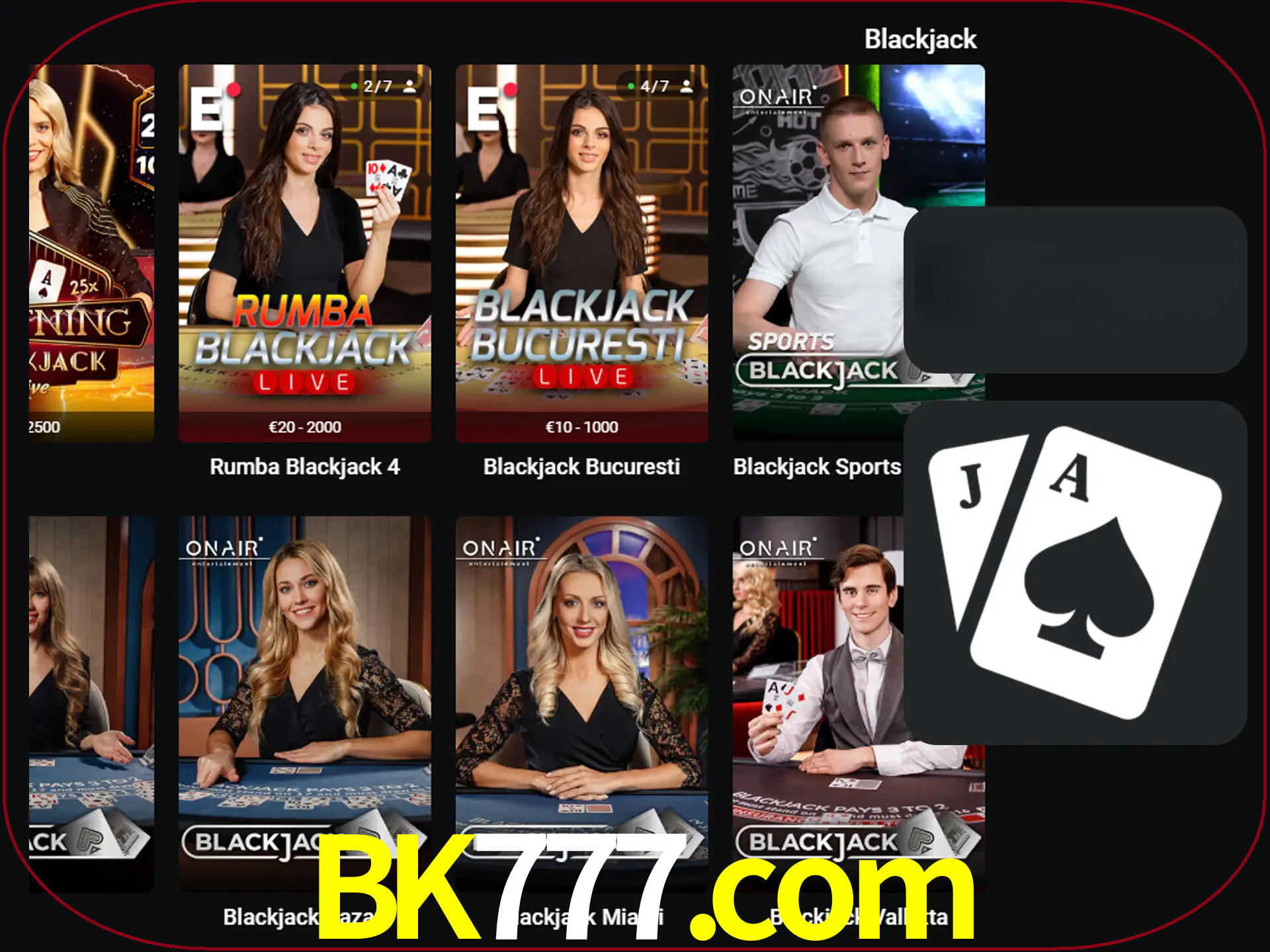 Escolha uma mesa completa de jogadores de blackjack.